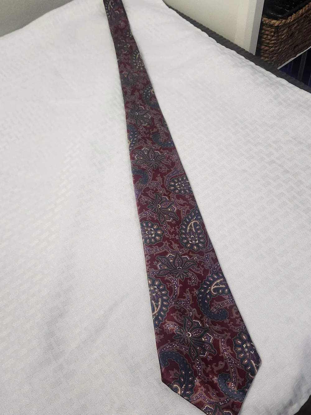 Towncraft Burgundy Paisley Tie with Green and Tan Accents